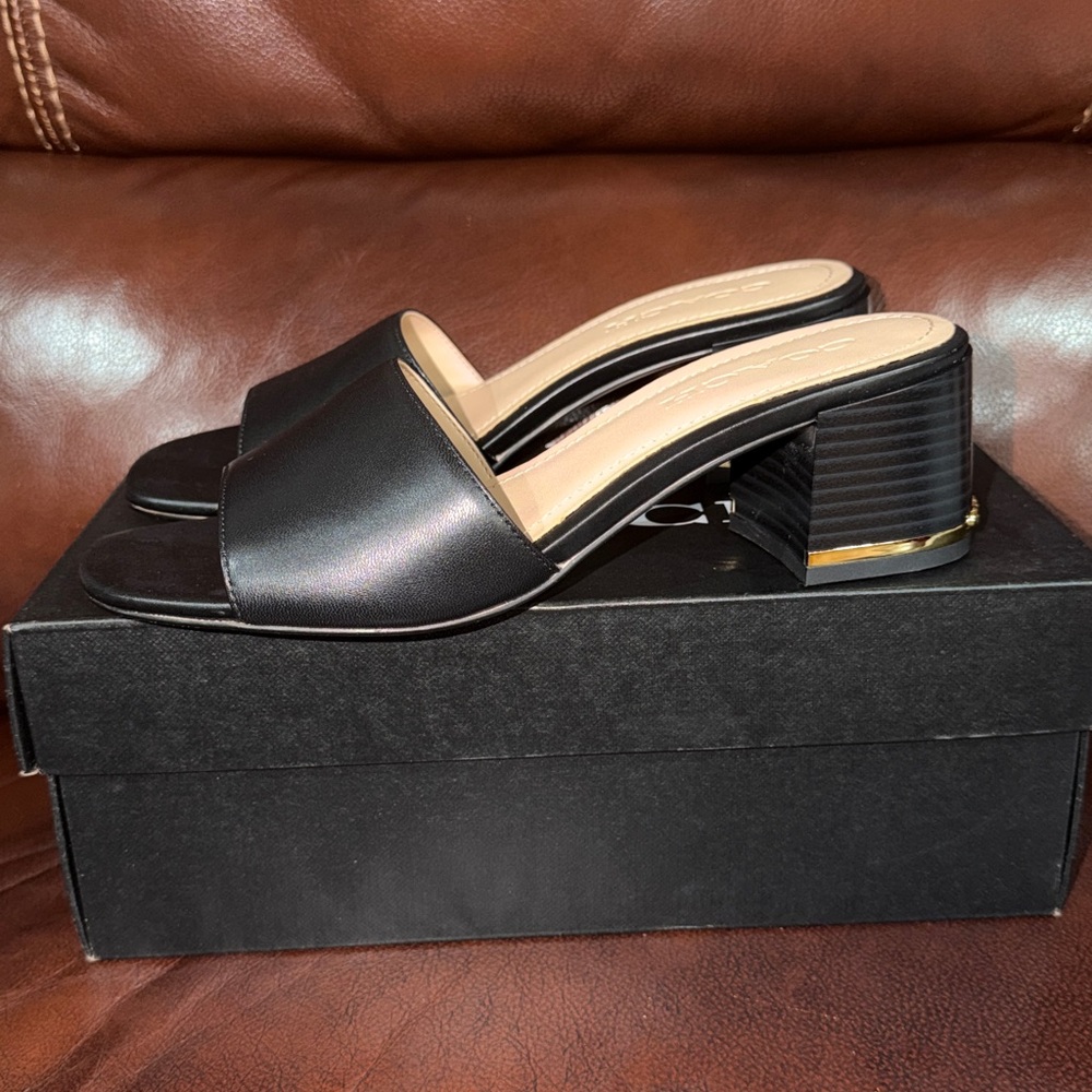 🔥🔥🔥NEW Coach Maggi Black Leather Heels Sandals - Picture 9 of 9